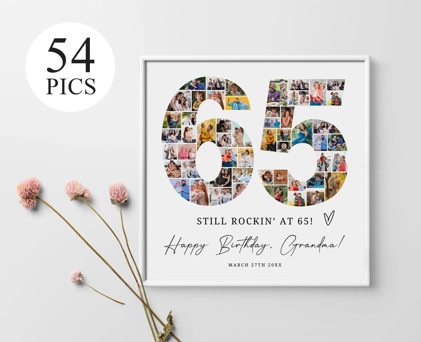 65th EDITABLE Photo Poster, Birthday Photo Collage, Birthday Collage, Number Collage, 65th Birthday Gift, 65th Birthday Decorations, Canva 0573