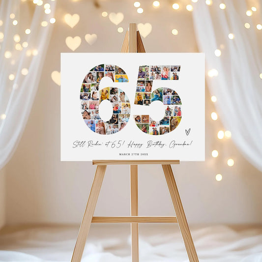 65th EDITABLE Photo Poster, Birthday Photo Collage, Birthday Collage, Number Collage, 65th Birthday Gift, 65th Birthday Decorations, Canva 0573