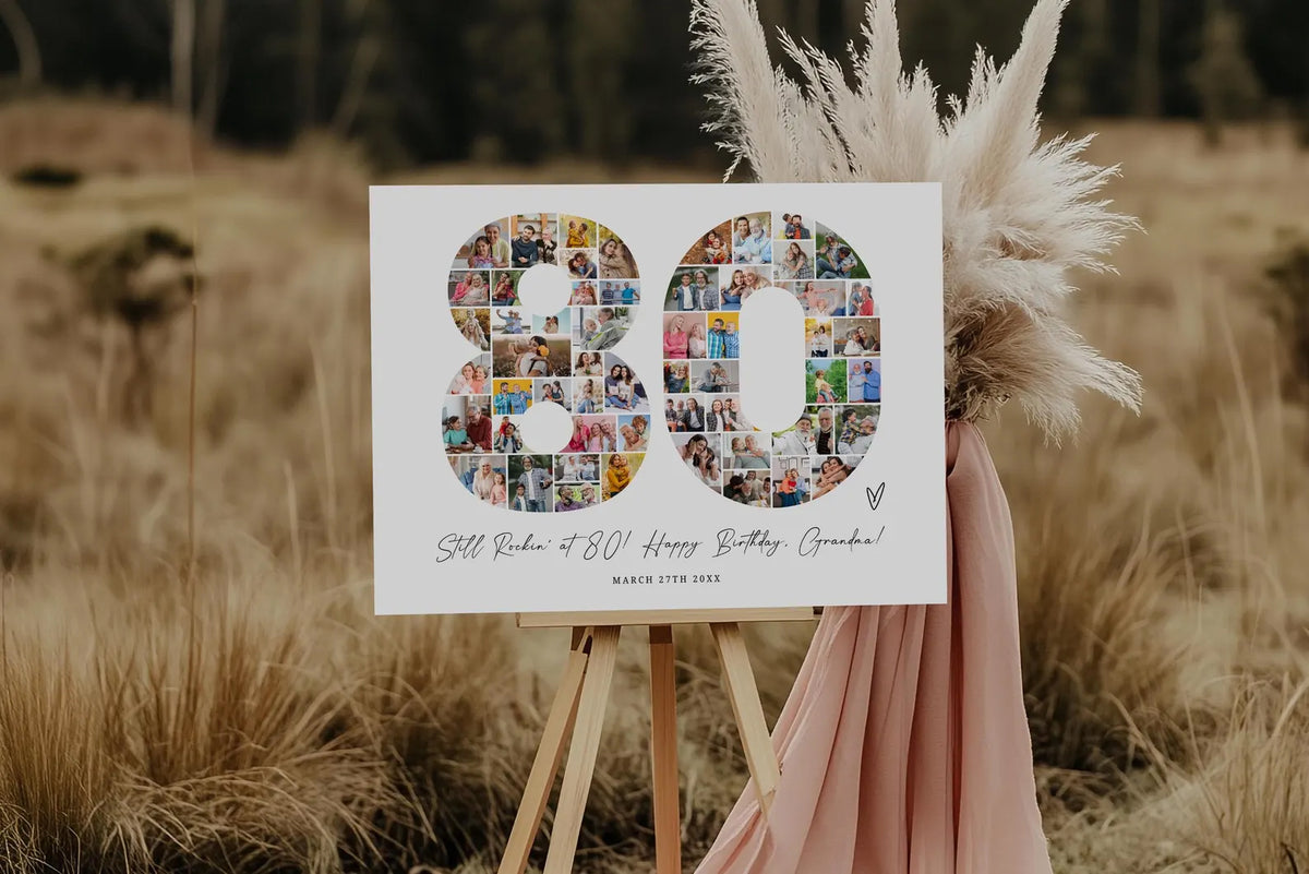 80th Birthday Photo Collage Template, Personalized 80th Birthday Gift for Grandma or Grandpa, Number Collage, Dad Gift, Birthday Gift, Canva 0562