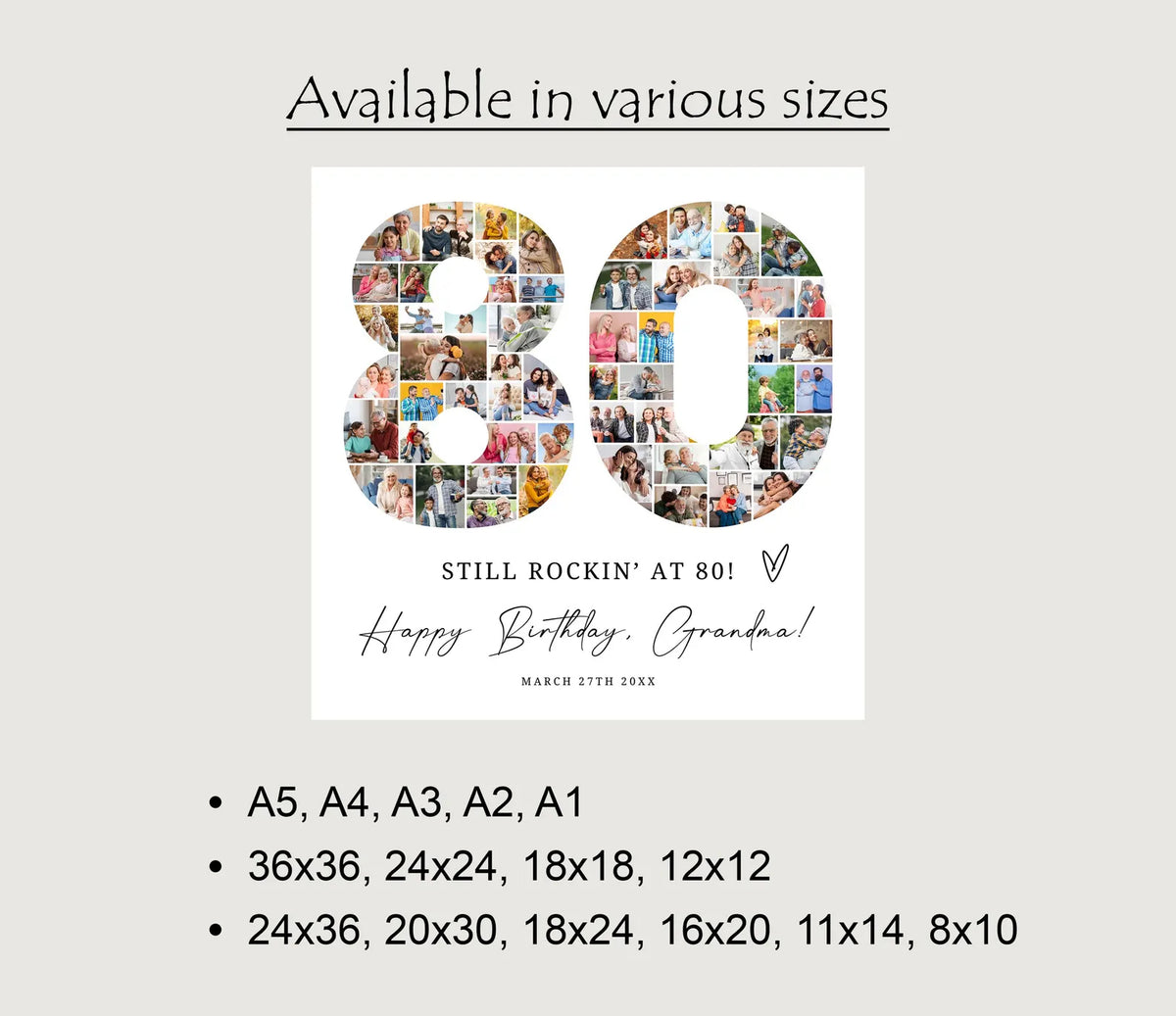 80th Birthday Photo Collage Template, Personalized 80th Birthday Gift for Grandma or Grandpa, Number Collage, Dad Gift, Birthday Gift, Canva 0562