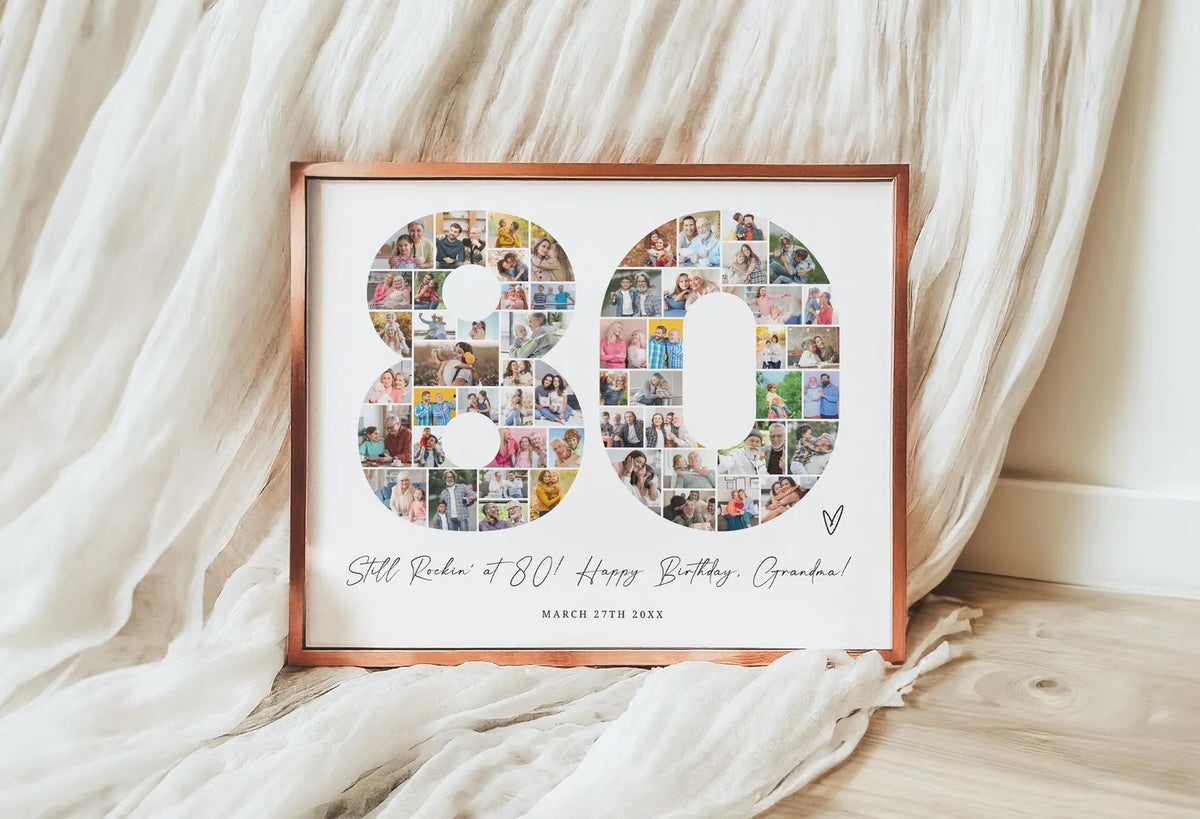 80th Birthday Photo Collage Template, Personalized 80th Birthday Gift for Grandma or Grandpa, Number Collage, Dad Gift, Birthday Gift, Canva 0562
