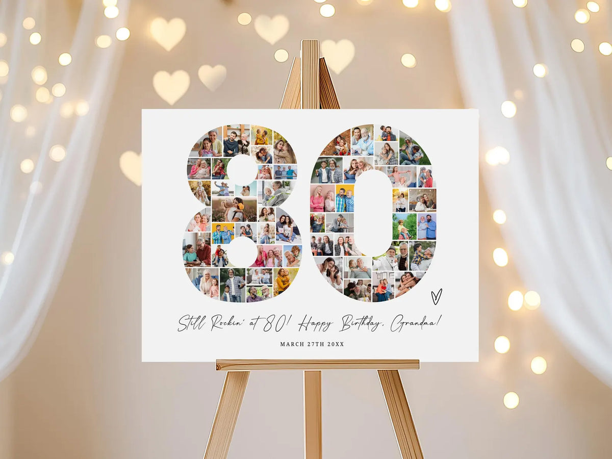 80th Birthday Photo Collage Template, Personalized 80th Birthday Gift for Grandma or Grandpa, Number Collage, Dad Gift, Birthday Gift, Canva 0562