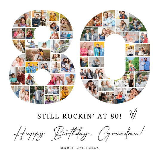 80th Birthday Photo Collage Template, Personalized 80th Birthday Gift for Grandma or Grandpa, Number Collage, Dad Gift, Birthday Gift, Canva 0562
