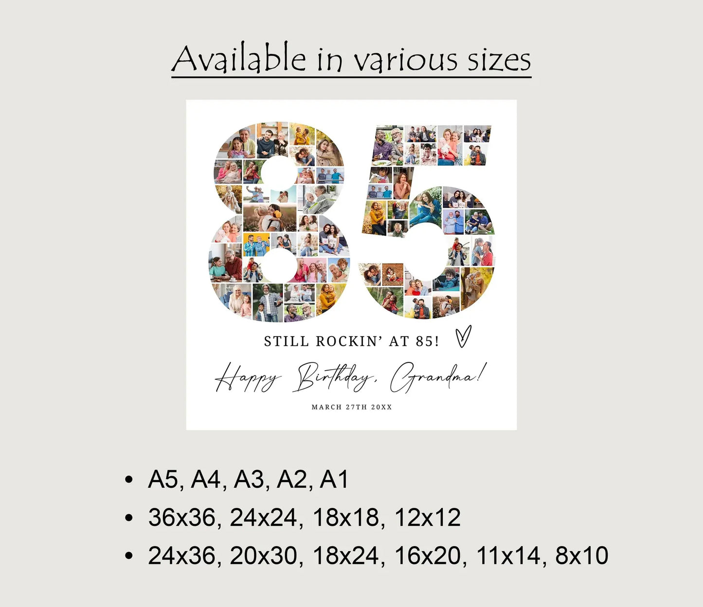 85th Birthday Editable Photo Collage, 85th Birthday Number Collage, 85th Birthday Decorations, 85th Birthday Ideas, Photo Collage Gift Canva 0586