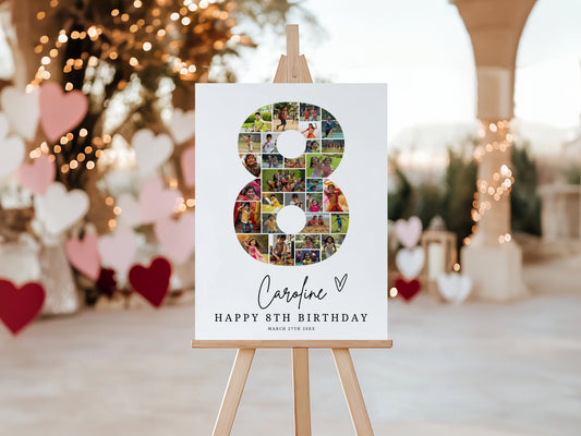8th Birthday Photo Collage Template, Editable Number Eight, Canva (Digital Download) 0549
