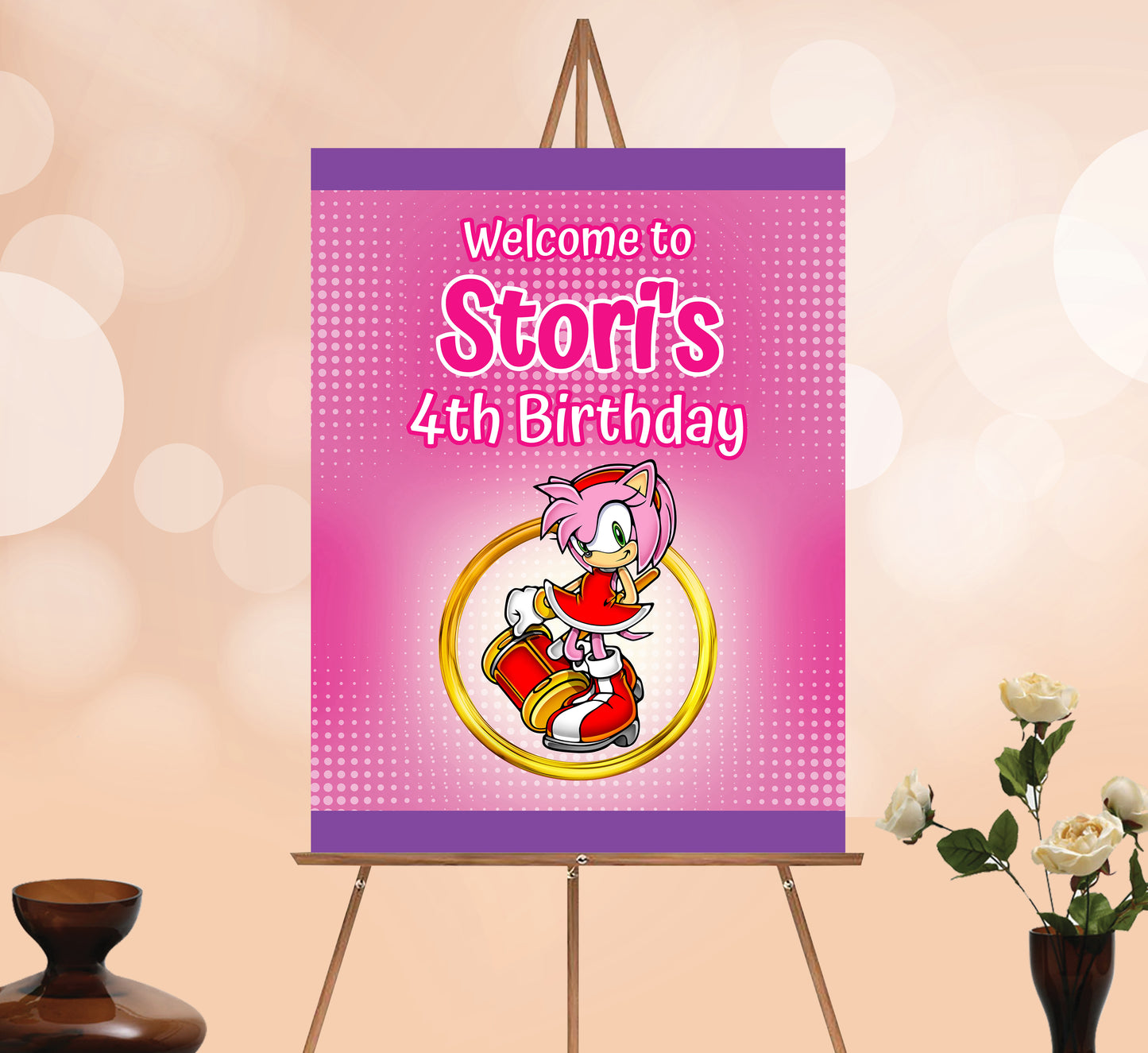 Amy Rose Hedgehog Birthday Welcome Sign, Printable Sign Board, Girl Birthday, Digital Download, Edit yourself, Corjl 0094