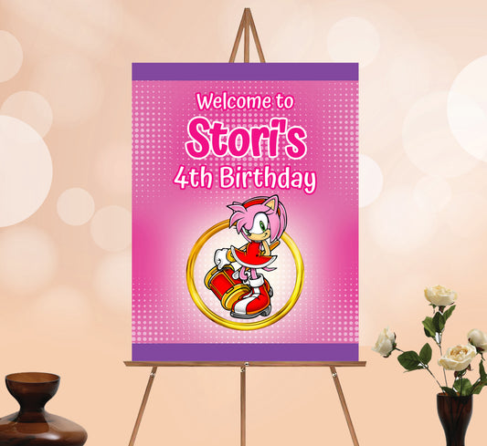 Amy Rose Hedgehog Birthday Welcome Sign, Printable Sign Board, Girl Birthday, Digital Download, Edit yourself, Corjl 0094