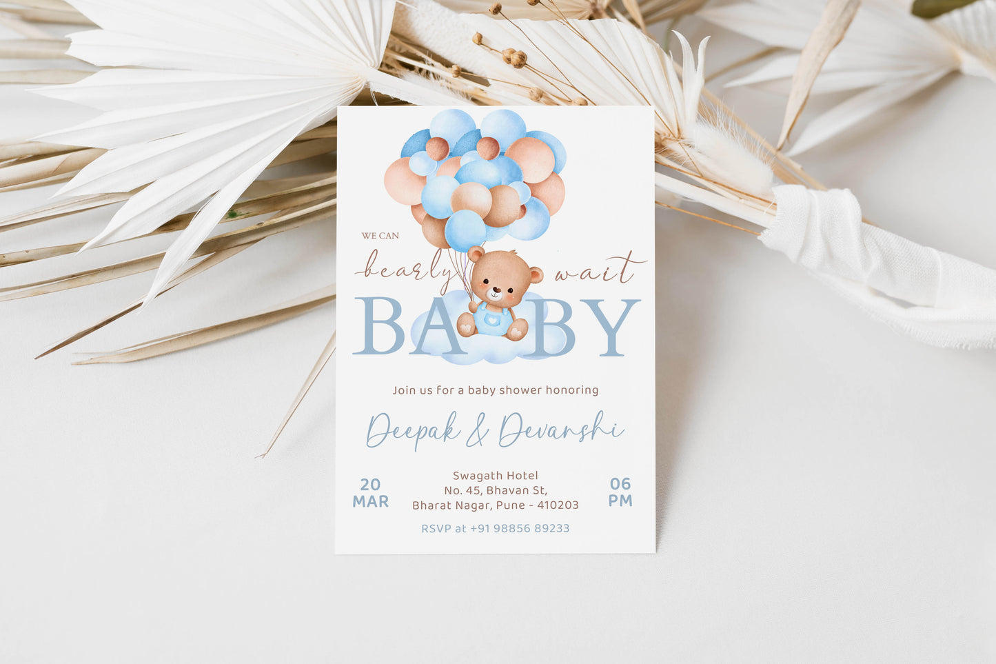 Panda Baby Shower Invitation Template, Printable Invitation, Gender reveal, Evite, Digital Invite,  – BS001
