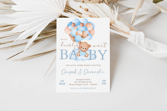 Panda Baby Shower Invitation Template, Printable Invitation, Gender reveal, Evite, Digital Invite,  – BS001