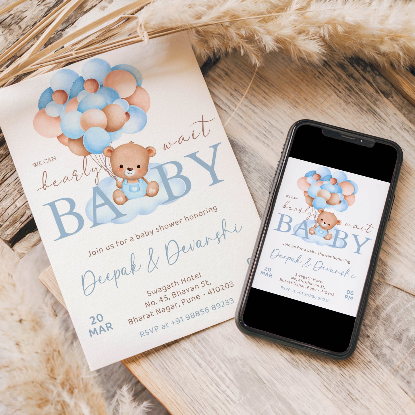 Panda Baby Shower Invitation Template, Printable Invitation, Gender reveal, Evite, Digital Invite,  – BS001