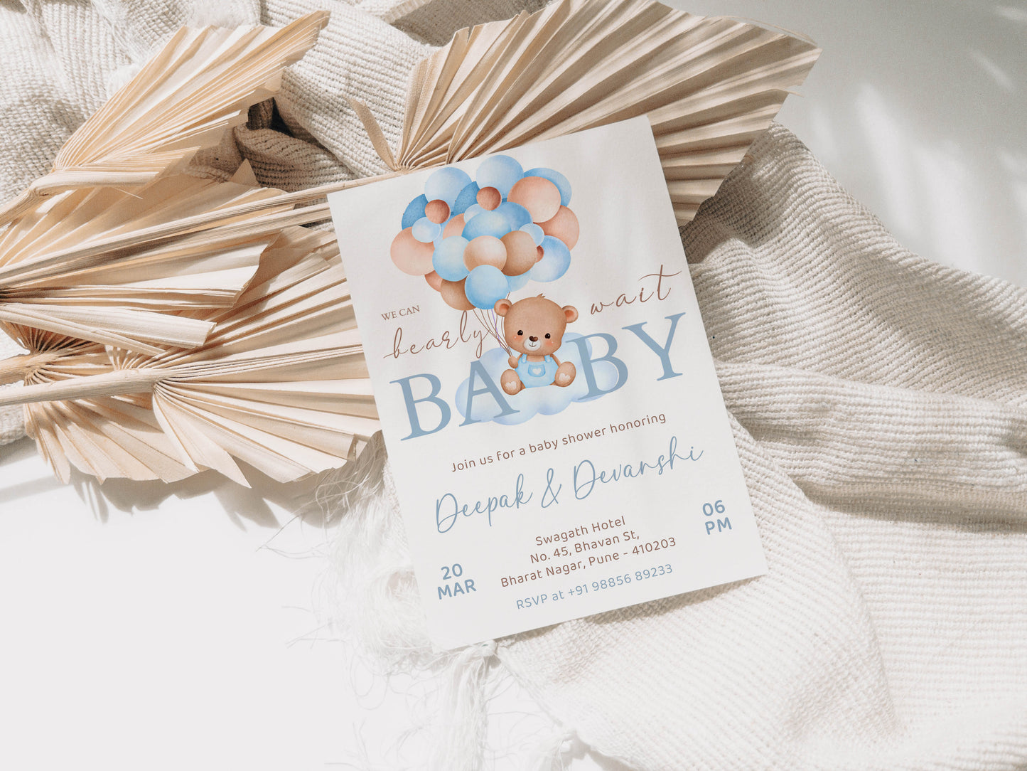 Panda Baby Shower Invitation Template, Printable Invitation, Gender reveal, Evite, Digital Invite,  – BS001