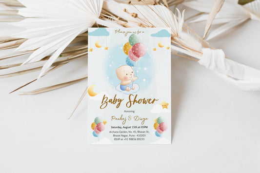 Panda Baby Shower Invitation Template, Printable Invitation, Gender reveal, Evite, Digital Invite, – BS002