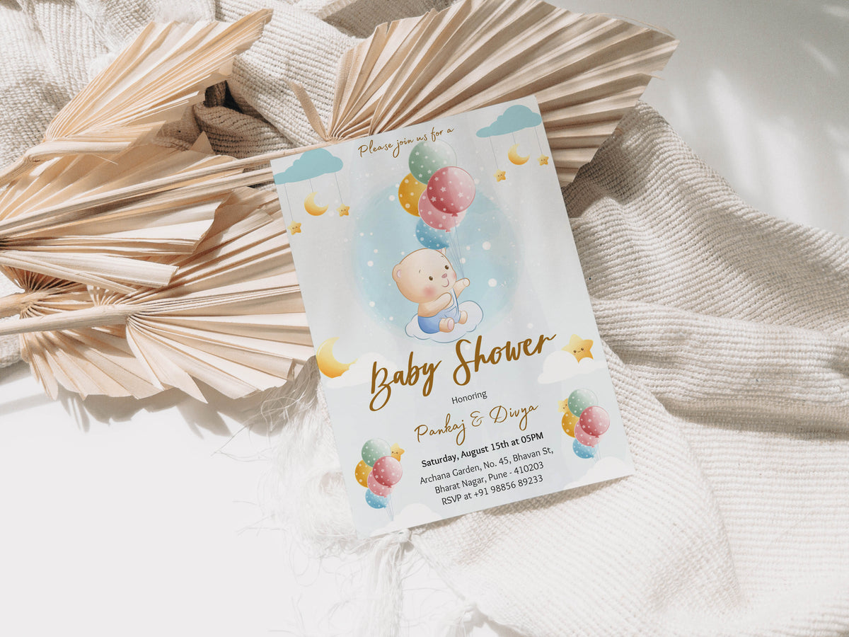 Panda Baby Shower Invitation Template, Printable Invitation, Gender reveal, Evite, Digital Invite, – BS002