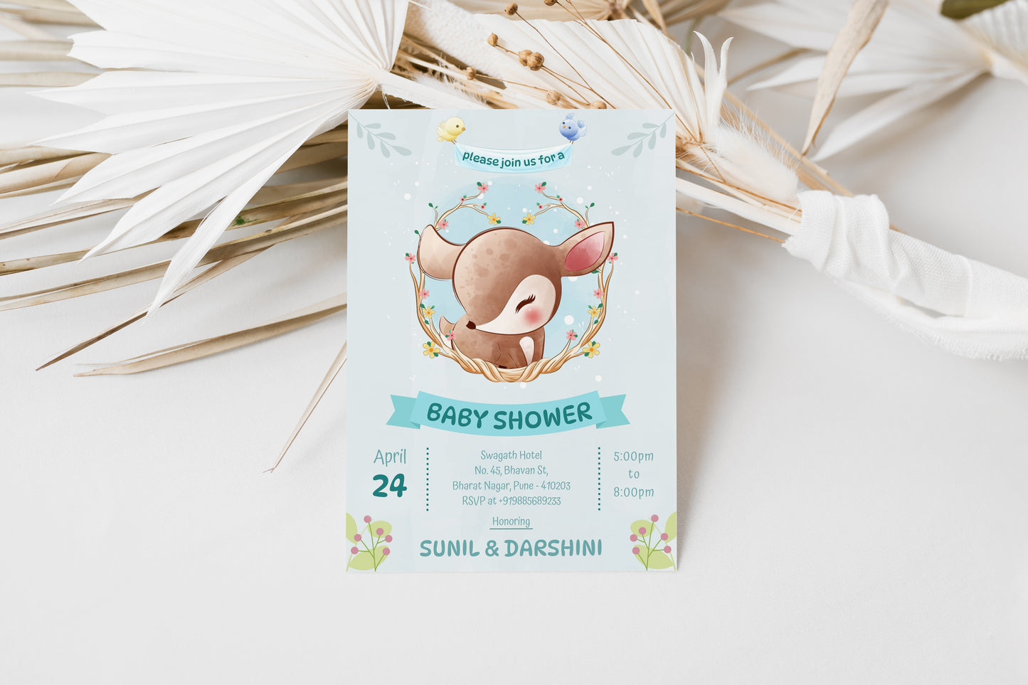 Fawn Baby Shower Invitation Template, Printable Invitation, Gender reveal, Evite, Digital Invite, – BS003