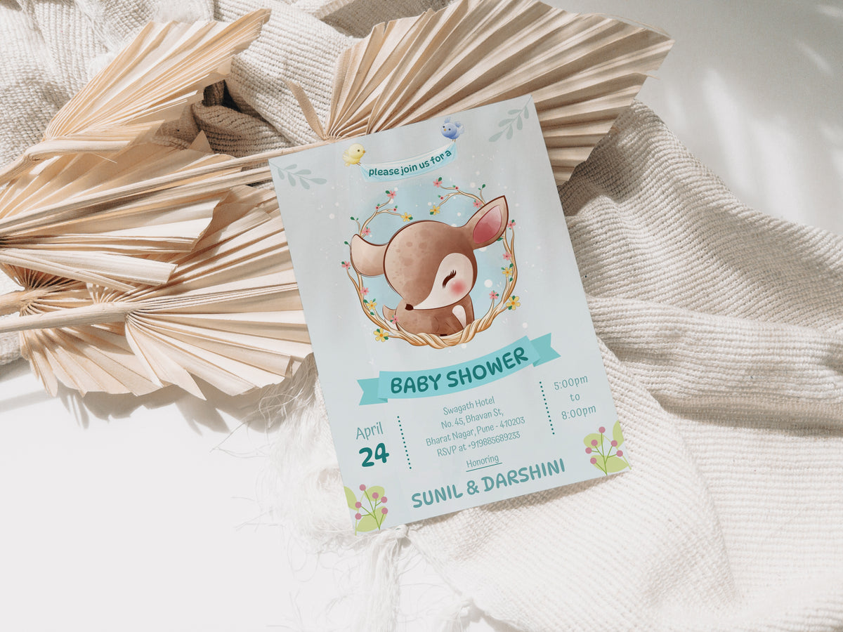 Fawn Baby Shower Invitation Template, Printable Invitation, Gender reveal, Evite, Digital Invite, – BS003