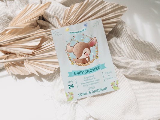 Fawn Baby Shower Invitation Template, Printable Invitation, Gender reveal, Evite, Digital Invite, – BS003
