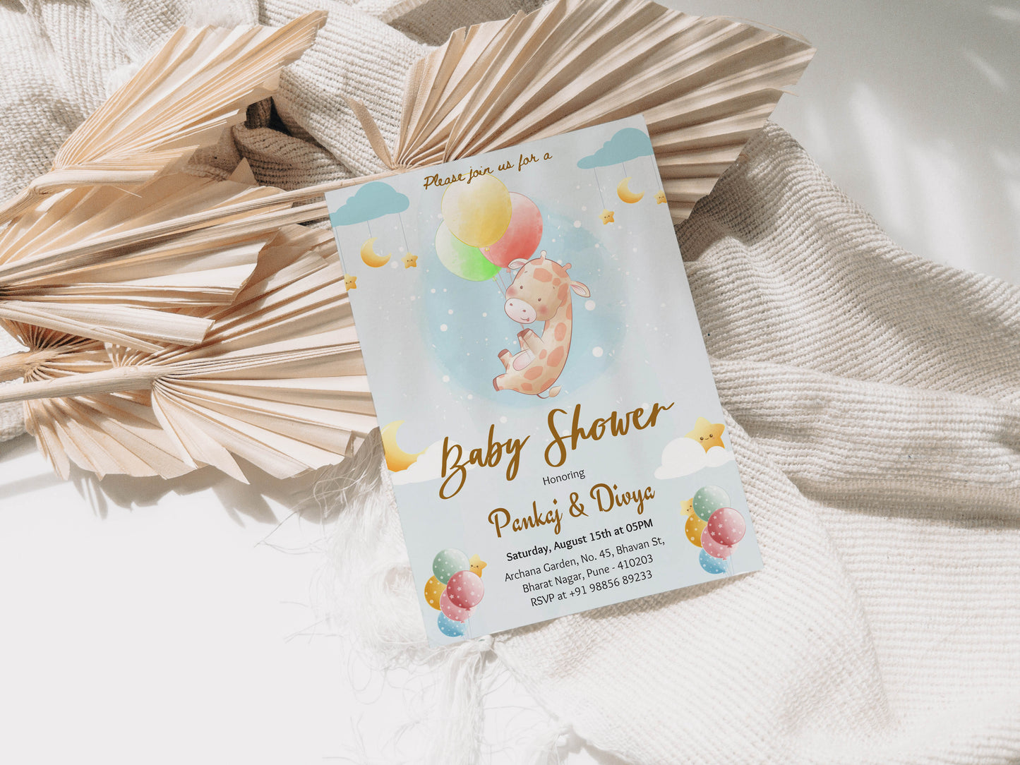 Giraffe Baby Shower Invitation Template, Printable Invitation, Gender reveal, Evite, Digital Invite,  – BS005