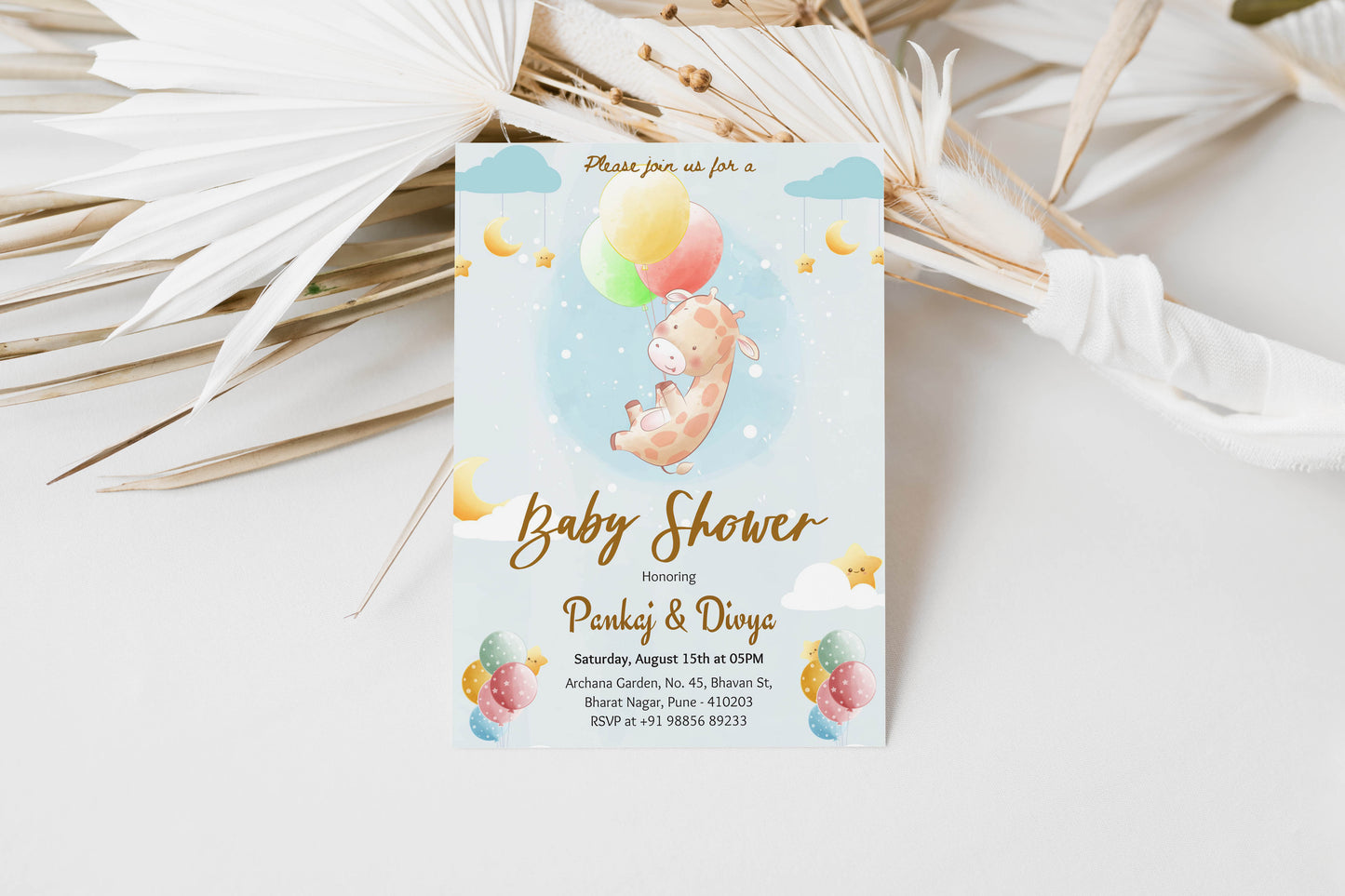 Giraffe Baby Shower Invitation Template, Printable Invitation, Gender reveal, Evite, Digital Invite,  – BS005