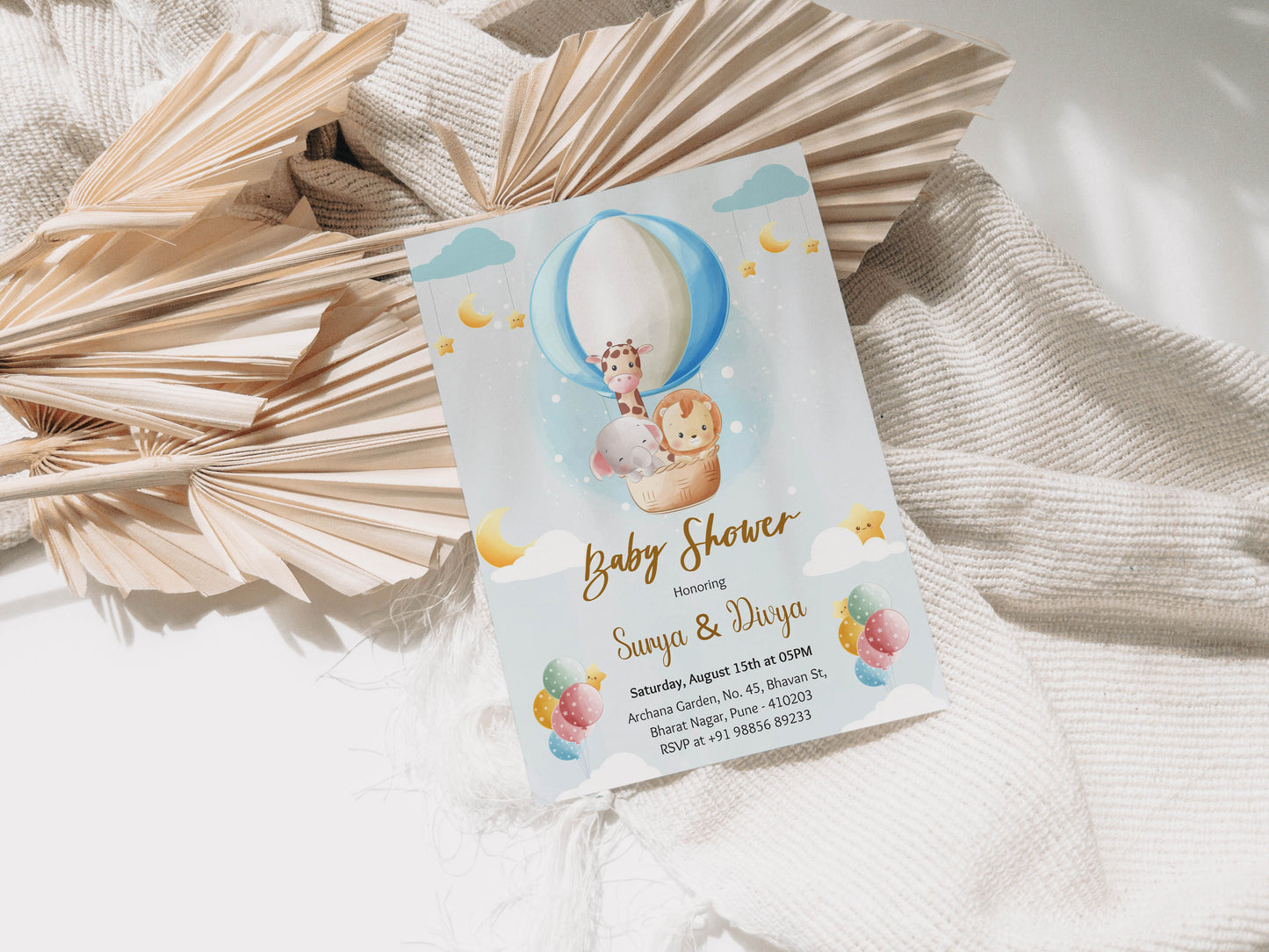 Animals Baby Shower Invitation Template, Printable Invitation, Gender reveal, Evite, Digital Invite,  – BS006