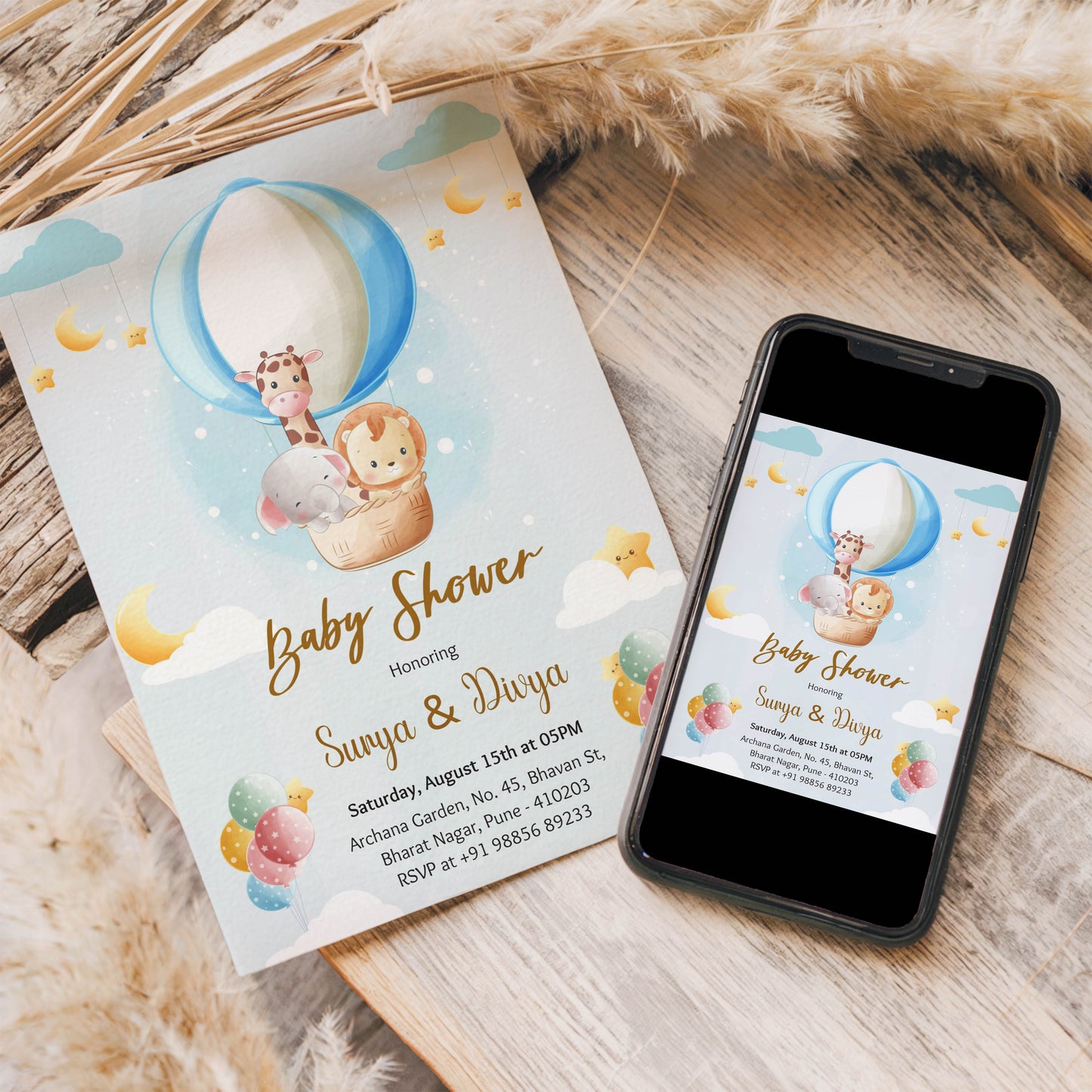 Animals Baby Shower Invitation Template, Printable Invitation, Gender reveal, Evite, Digital Invite,  – BS006