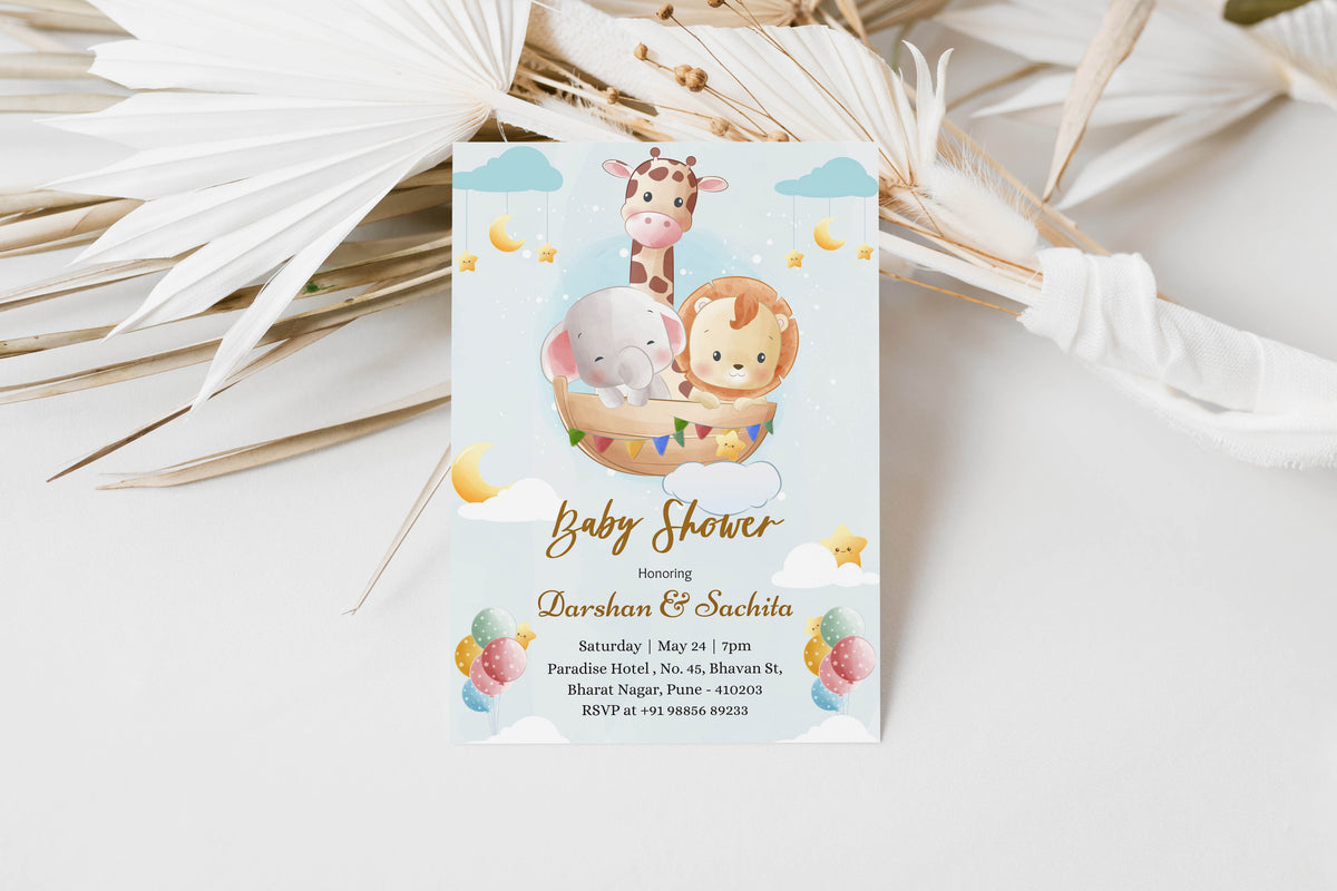 Wild Animals Baby Shower Invitation Template, Printable Invitation, Gender reveal, Evite, Digital Invite,  – BS007