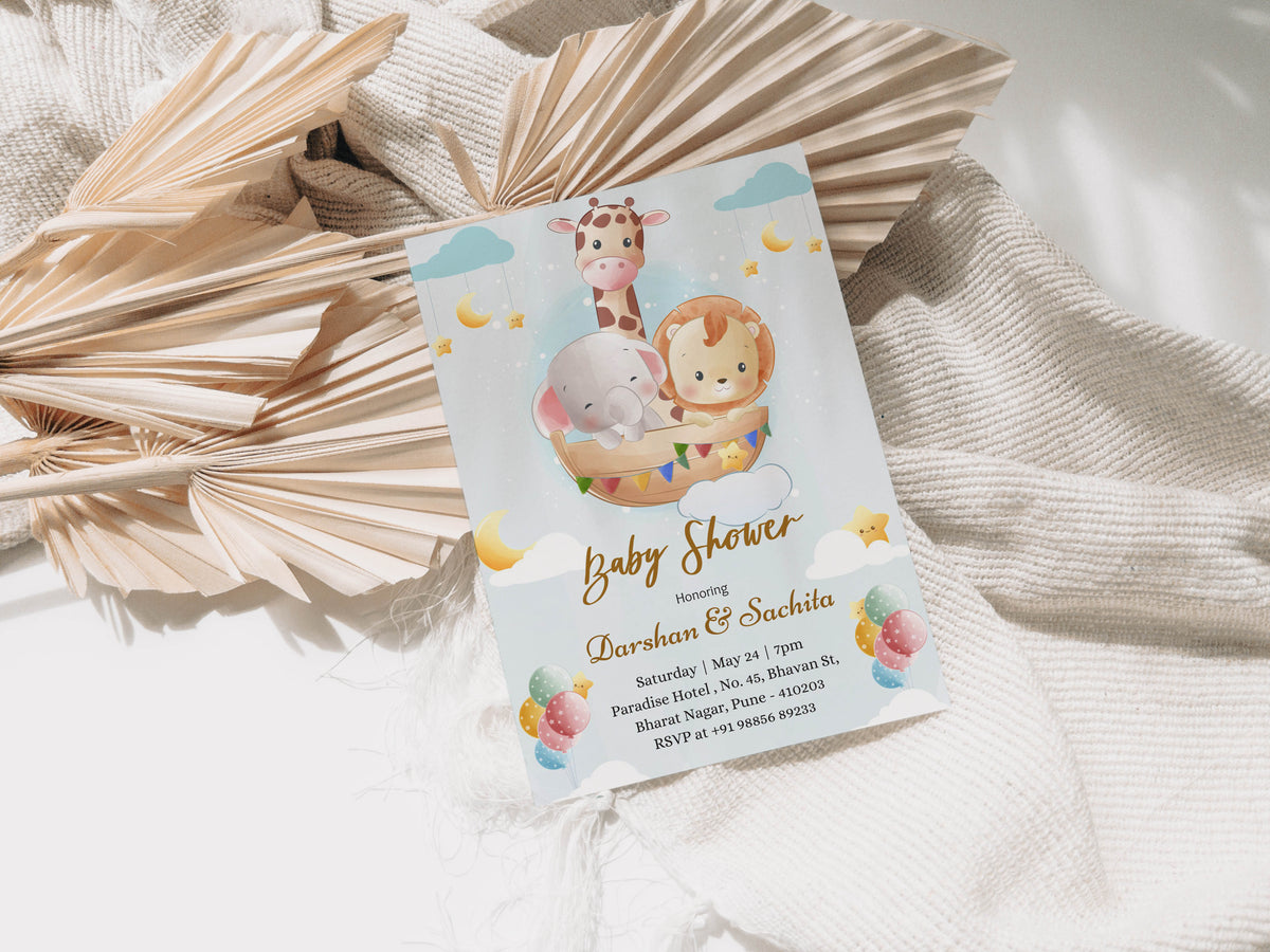 Wild Animals Baby Shower Invitation Template, Printable Invitation, Gender reveal, Evite, Digital Invite,  – BS007