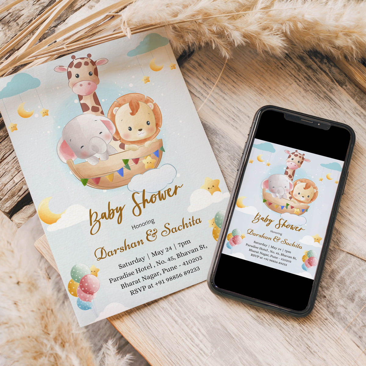 Wild Animals Baby Shower Invitation Template, Printable Invitation, Gender reveal, Evite, Digital Invite,  – BS007