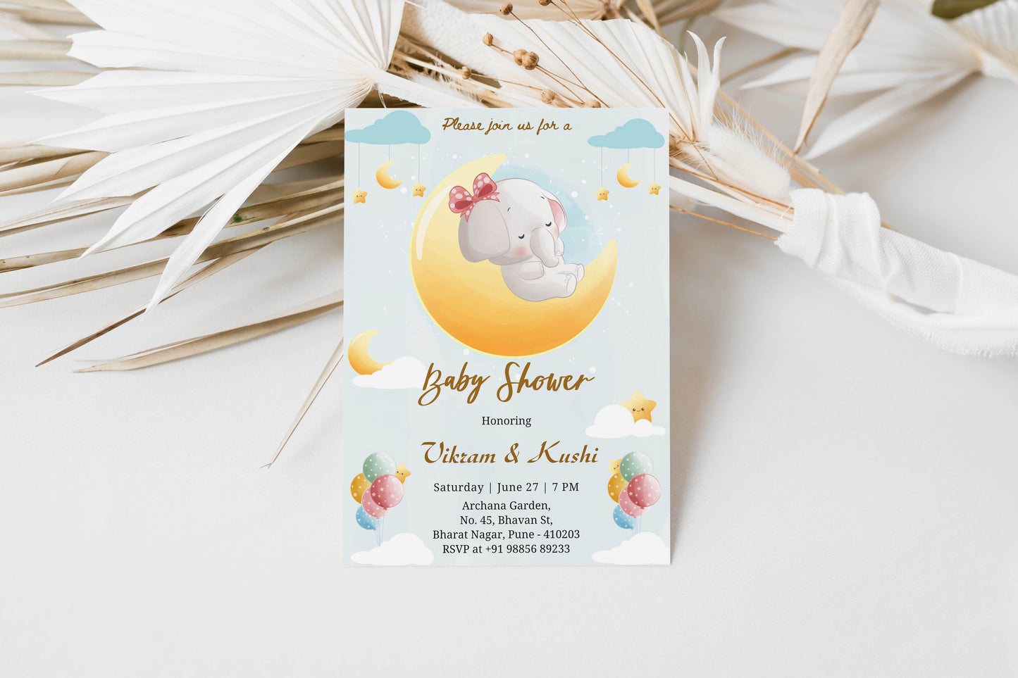 Elephant Baby Shower Invitation Template, Printable Invitation, Gender reveal, Evite, Digital Invite,  – BS008
