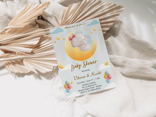 Elephant Baby Shower Invitation Template, Printable Invitation, Gender reveal, Evite, Digital Invite,  – BS008