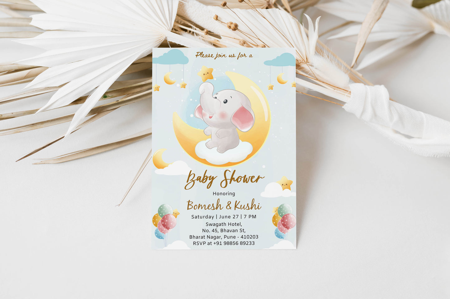 Elephant Joy Baby Shower Invitation Template, Printable Invitation, Gender reveal, Evite, Digital Invite,  – BS009