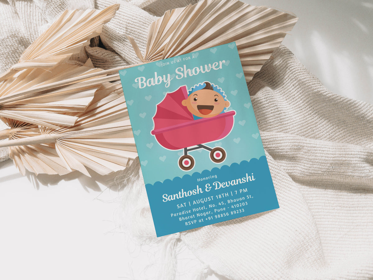 Stroller Baby Shower Invitation Template, Printable Invitation, Gender reveal, Evite, Digital Invite, – BS012