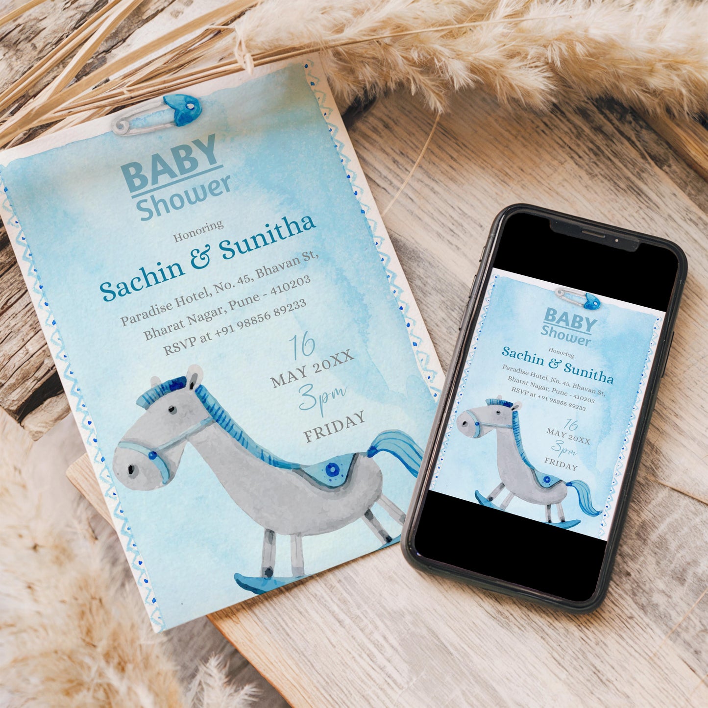 Horse Riding Baby Shower Invitation Template, Printable Invitation, Gender reveal, Evite, Digital Invite,  – BS014