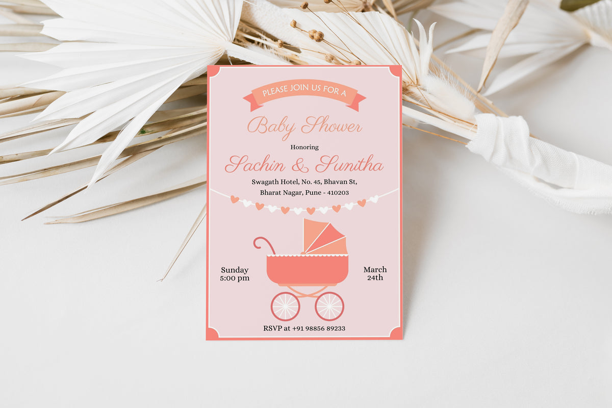 Strollers Baby Shower Invitation Template, Printable Invitation, Gender reveal, Evite, Digital Invite, Edit yourself, Corjl – BS015