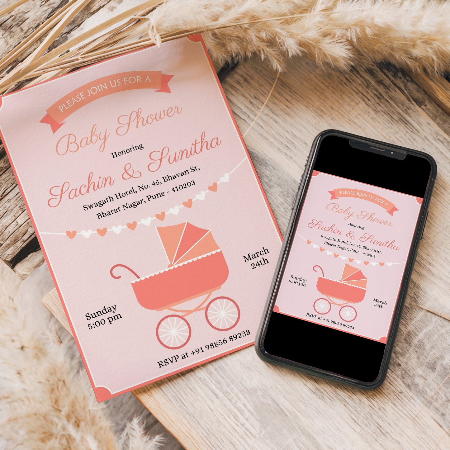 Strollers Baby Shower Invitation Template, Printable Invitation, Gender reveal, Evite, Digital Invite, Edit yourself, Corjl – BS015