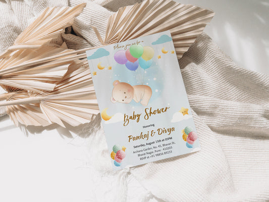 Flying Panda Baby Shower Invitation Template, Printable Invitation, Gender reveal, Evite, Digital Invite,  – BS017