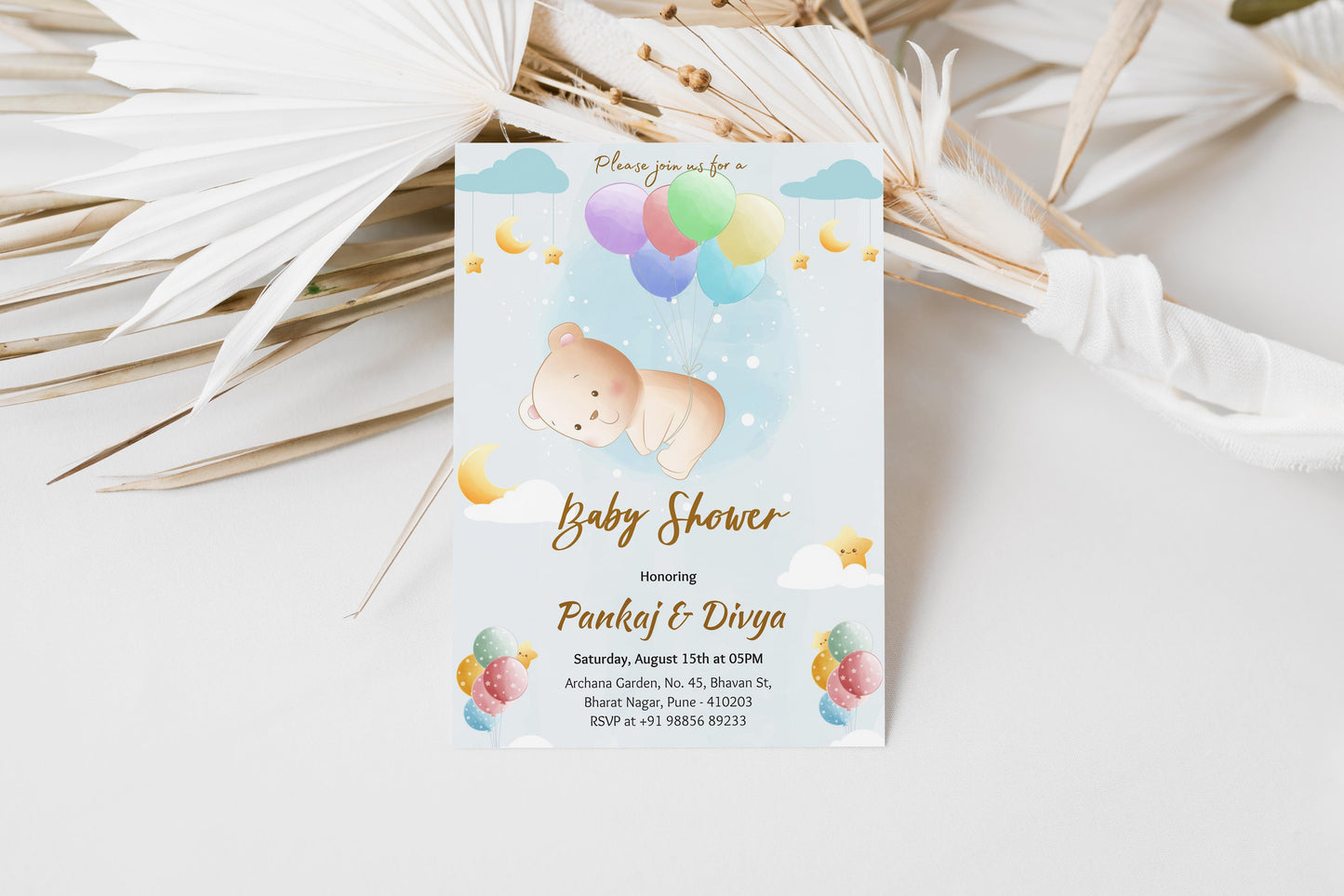 Flying Panda Baby Shower Invitation Template, Printable Invitation, Gender reveal, Evite, Digital Invite,  – BS017