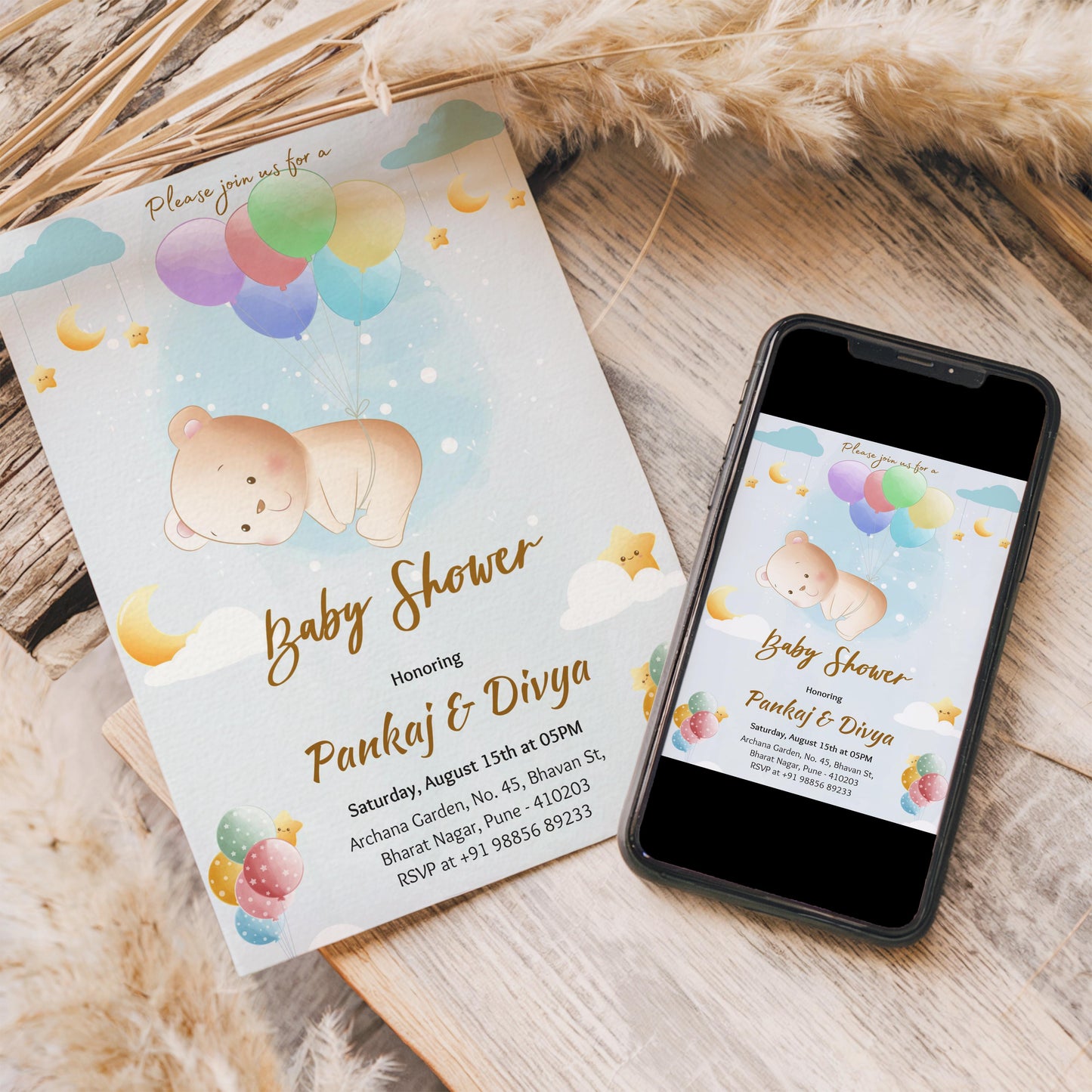 Flying Panda Baby Shower Invitation Template, Printable Invitation, Gender reveal, Evite, Digital Invite,  – BS017