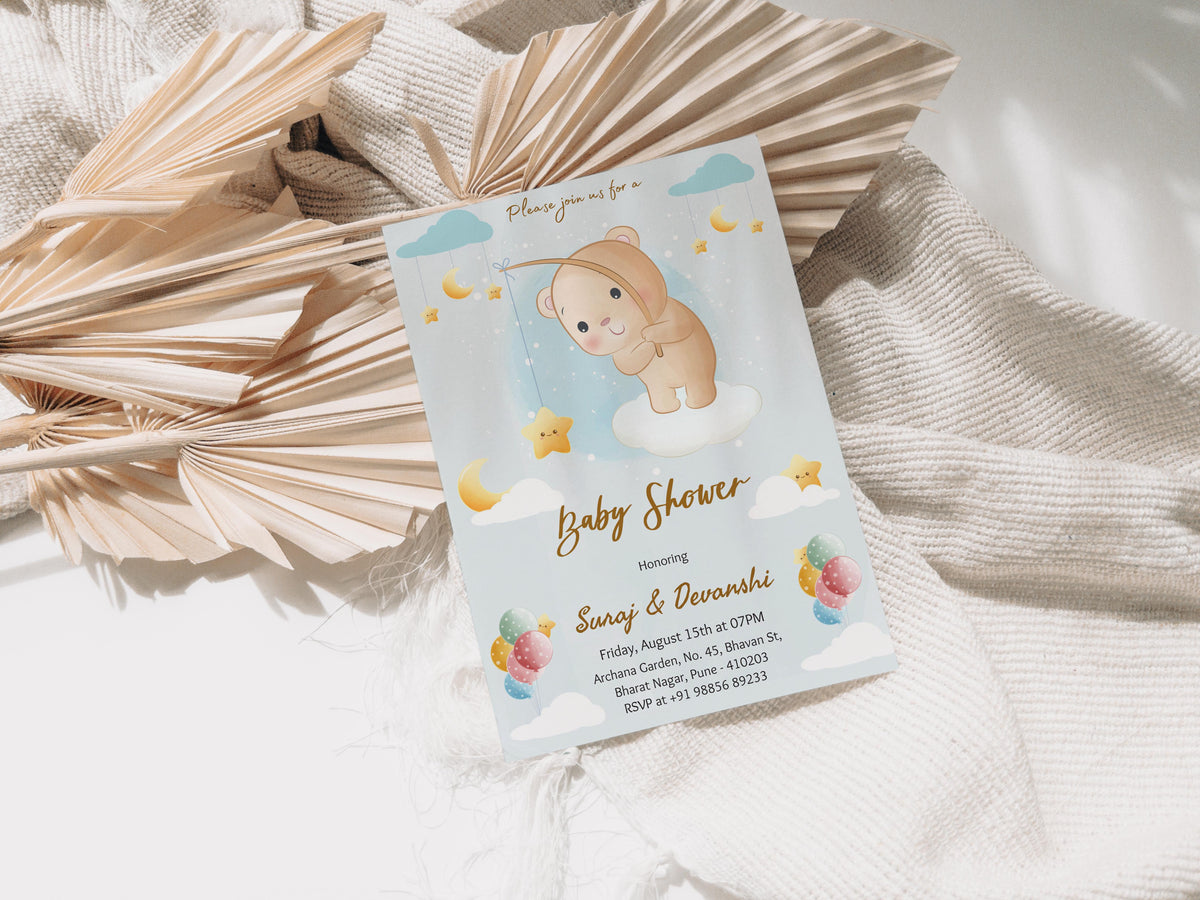 Fishing Panda Baby Shower Invitation Template, Printable Invitation, Gender reveal, Evite, Digital Invite, – BS018
