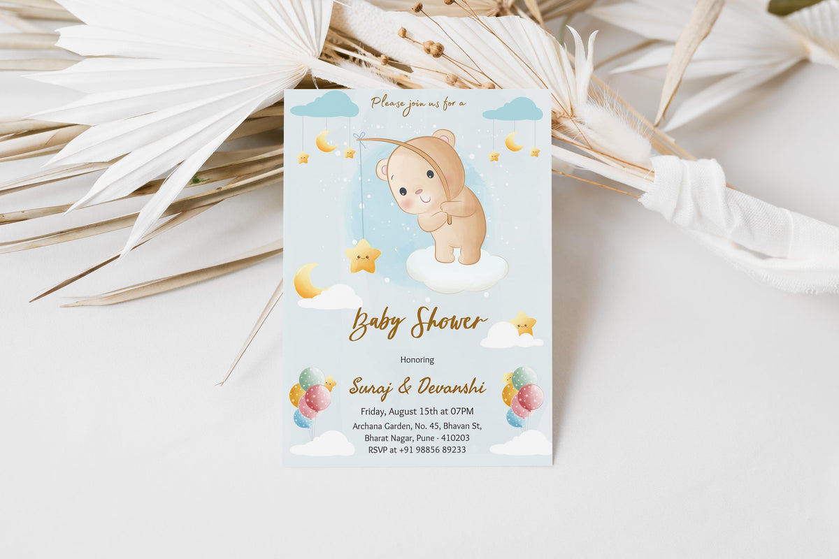 Fishing Panda Baby Shower Invitation Template, Printable Invitation, Gender reveal, Evite, Digital Invite, – BS018