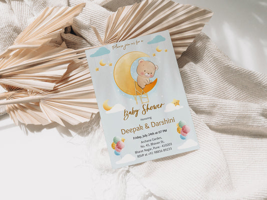 To the Moon Panda Baby Shower Invitation Template, Printable Invitation, Gender reveal, Evite, Digital Invite,  – BS019