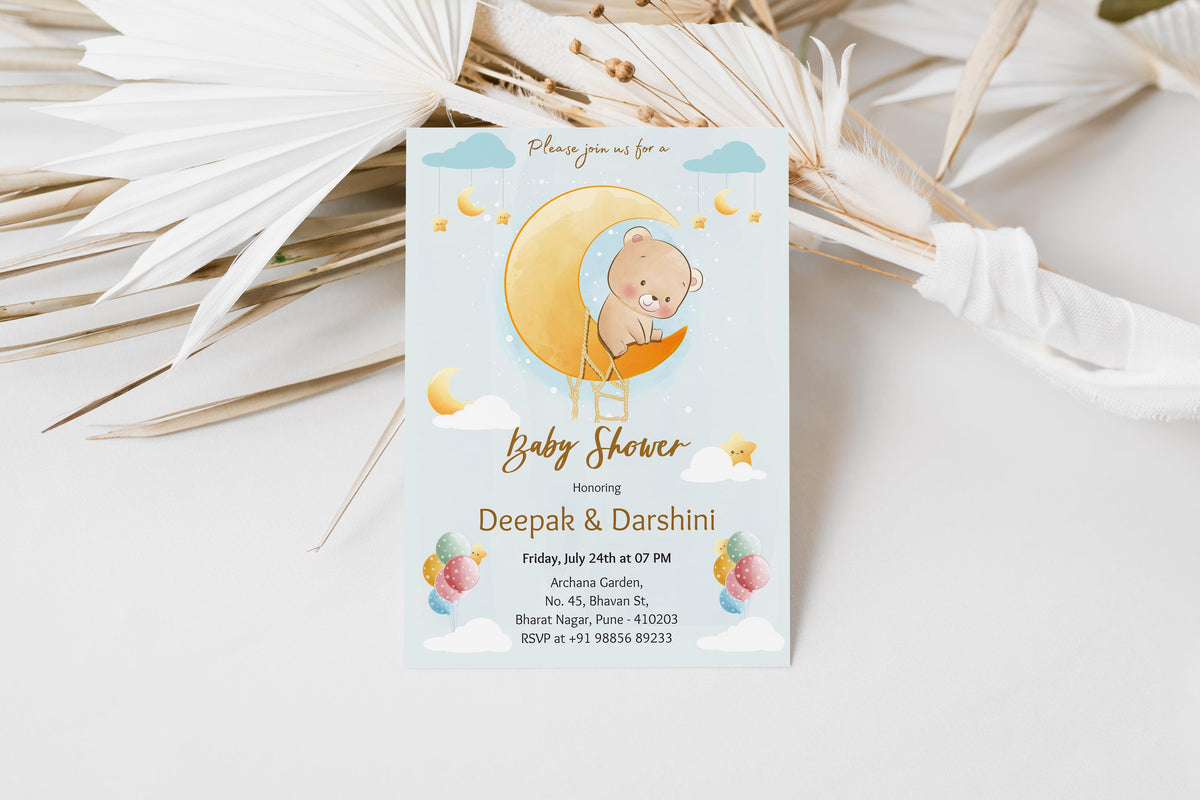 To the Moon Panda Baby Shower Invitation Template, Printable Invitation, Gender reveal, Evite, Digital Invite,  – BS019