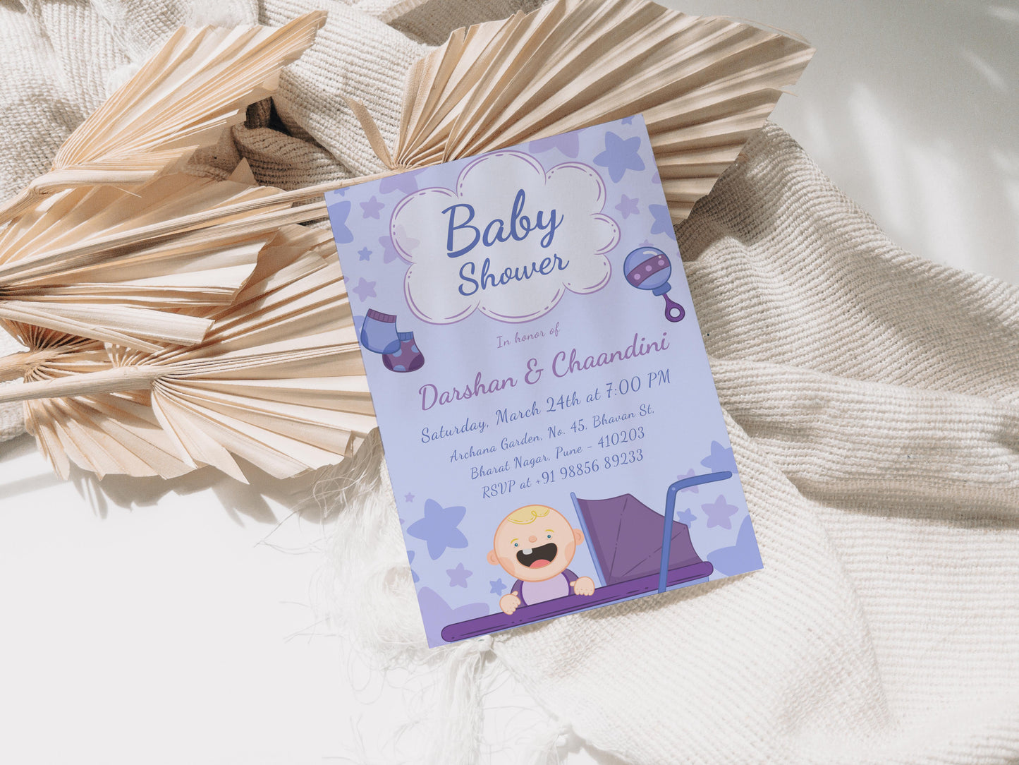 Purple Baby Shower Invitation Template, Printable Invitation, Gender reveal, Evite, Digital Invite, – BS024