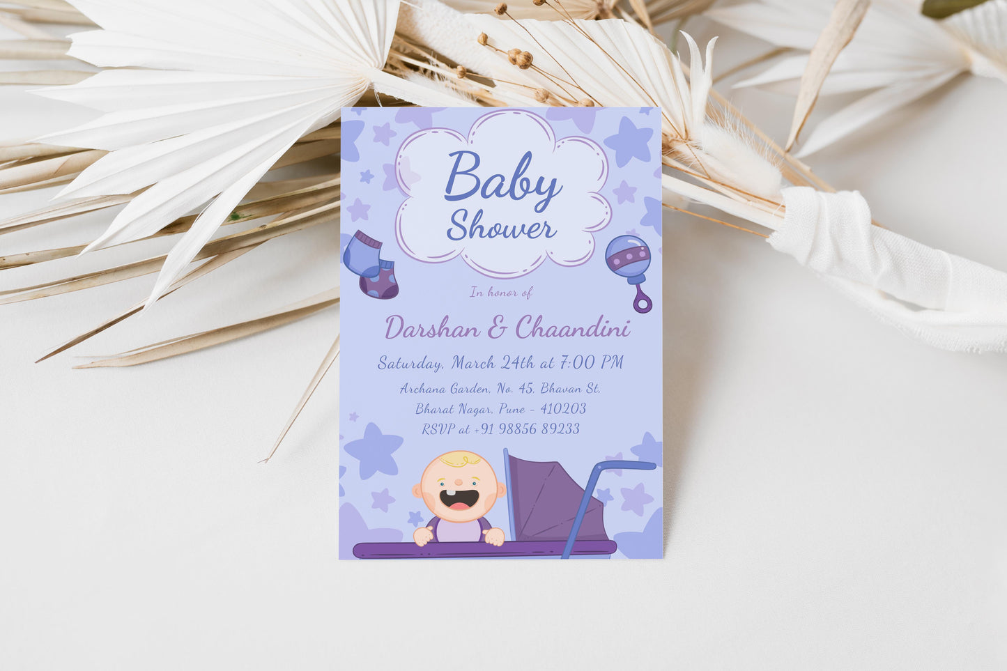 Purple Baby Shower Invitation Template, Printable Invitation, Gender reveal, Evite, Digital Invite, – BS024