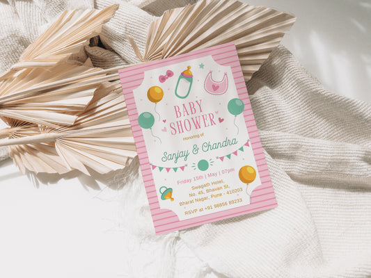 Balloon Baby Shower Invitation Template, Printable Invitation, Gender reveal, Evite, Digital Invite,  – BS027