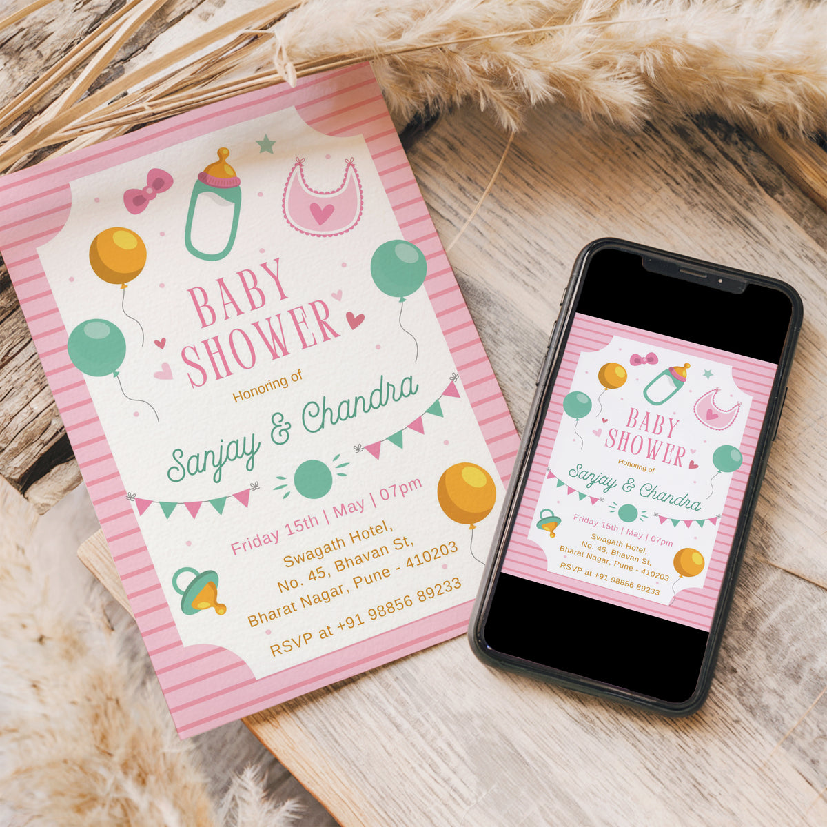 Balloon Baby Shower Invitation Template, Printable Invitation, Gender reveal, Evite, Digital Invite,  – BS027