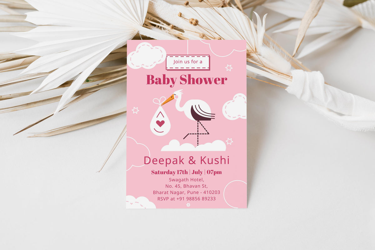 Crane Baby Shower Invitation Template, Printable Invitation, Gender reveal, Evite, Digital Invite, – BS028