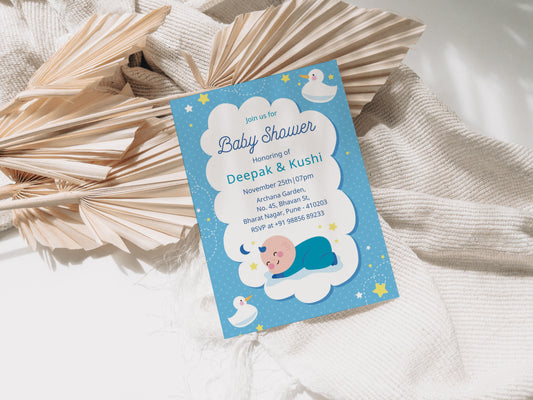 Dreaming Baby Shower Invitation Template, Printable Invitation, Gender reveal, Evite, Digital Invite, – BS029