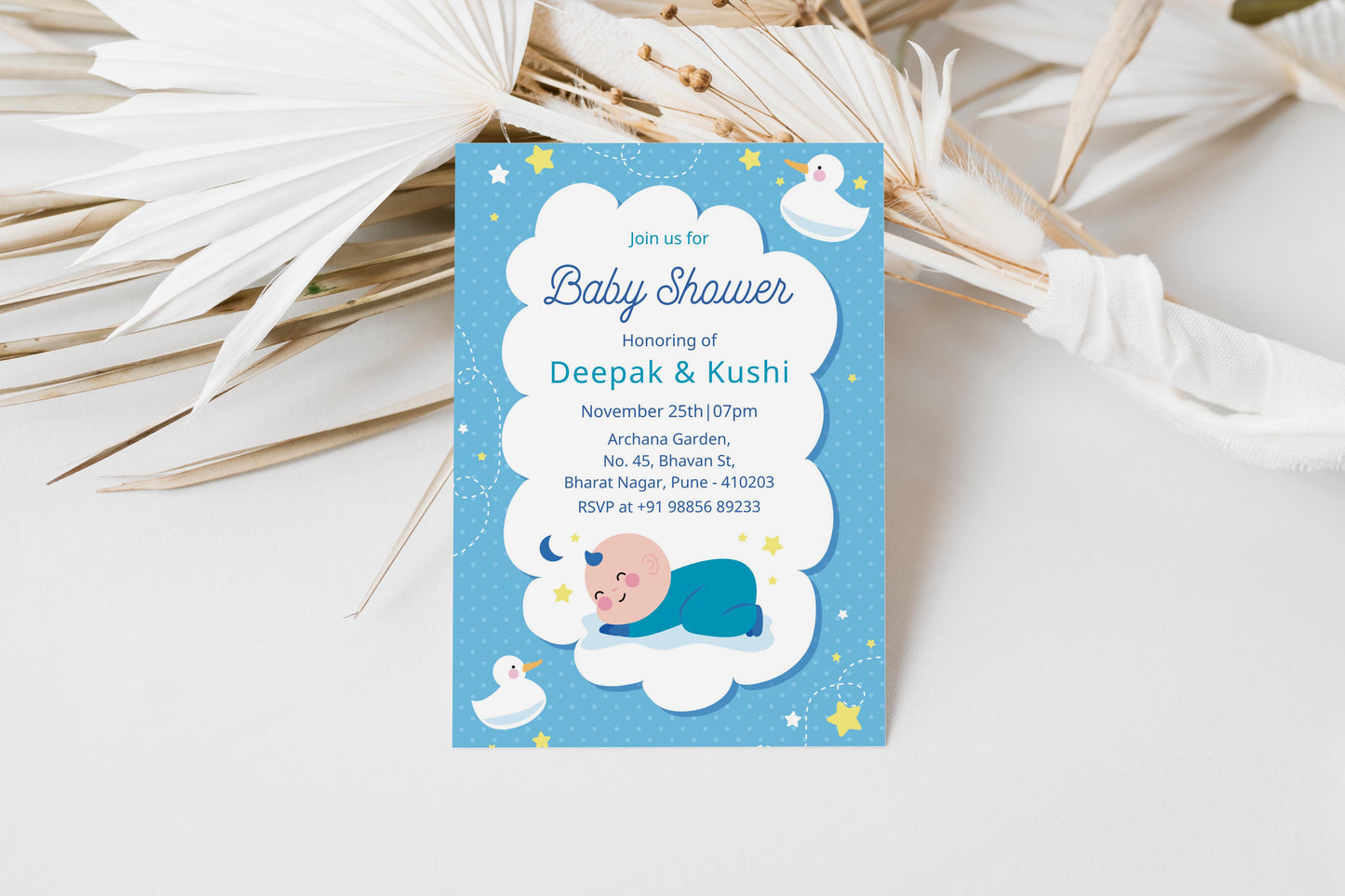 Dreaming Baby Shower Invitation Template, Printable Invitation, Gender reveal, Evite, Digital Invite, – BS029