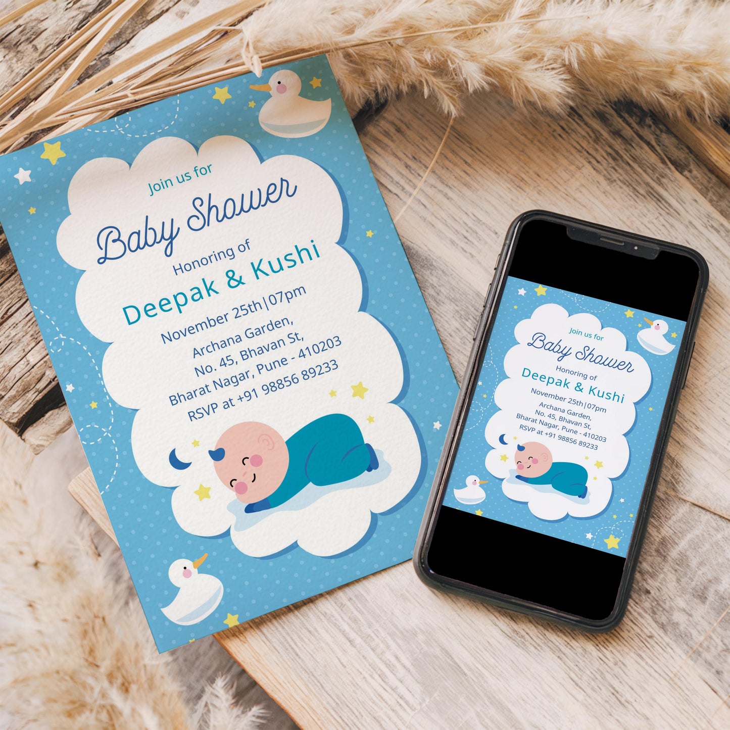 Dreaming Baby Shower Invitation Template, Printable Invitation, Gender reveal, Evite, Digital Invite, – BS029
