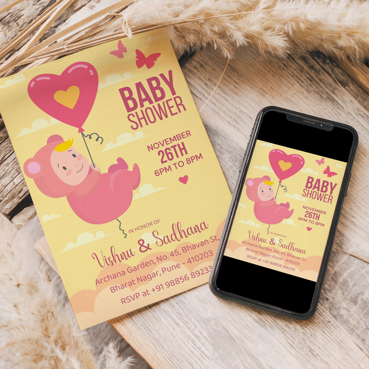 Hearteen Baby Shower Invitation Template, Printable Invitation, Gender reveal, Evite, Digital Invite, – BS034
